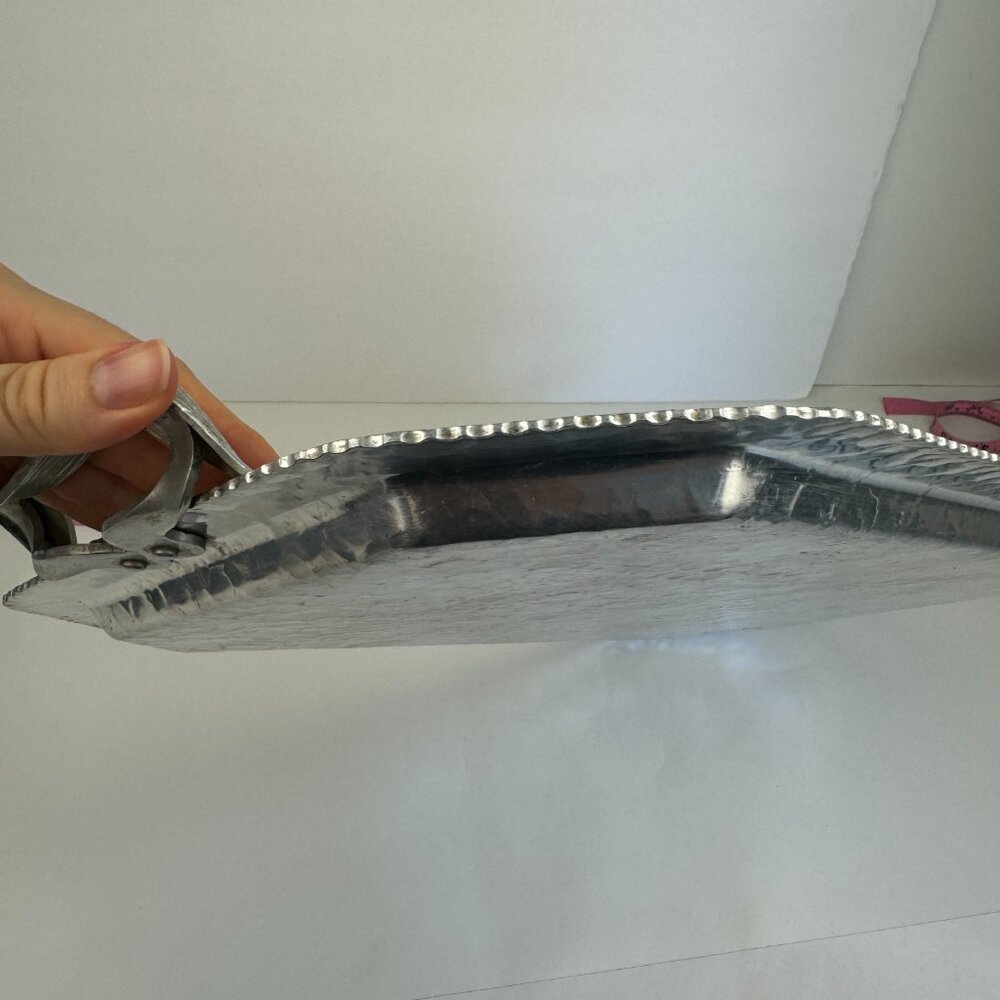 Vtg Deer‎ Geese Trade Continental Hand Wrought Hammered Aluminum Tray w Handles - Picture 10 of 11